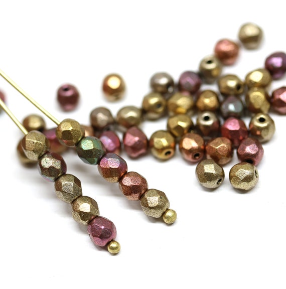 4 mm Metallic Mix Fire Polish Czech Glass Beads50 Beads 