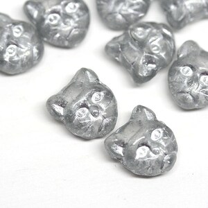 Gray Cat beads Silver wash czech glass beads Side drilled Silver cat Feline Kitty 8pc 0920 image 3