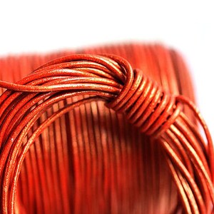 1mm Round Natural dark orange Leather cord Tangerine, Brown Orange 10 feet, LC009 image 2