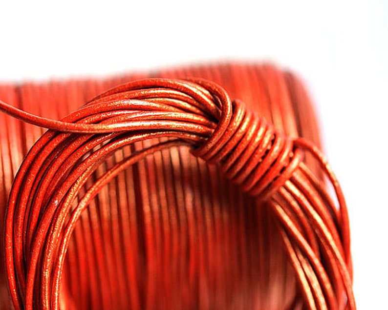 1mm Round Natural dark orange Leather cord Tangerine, Brown Orange 10 feet, LC009 image 2