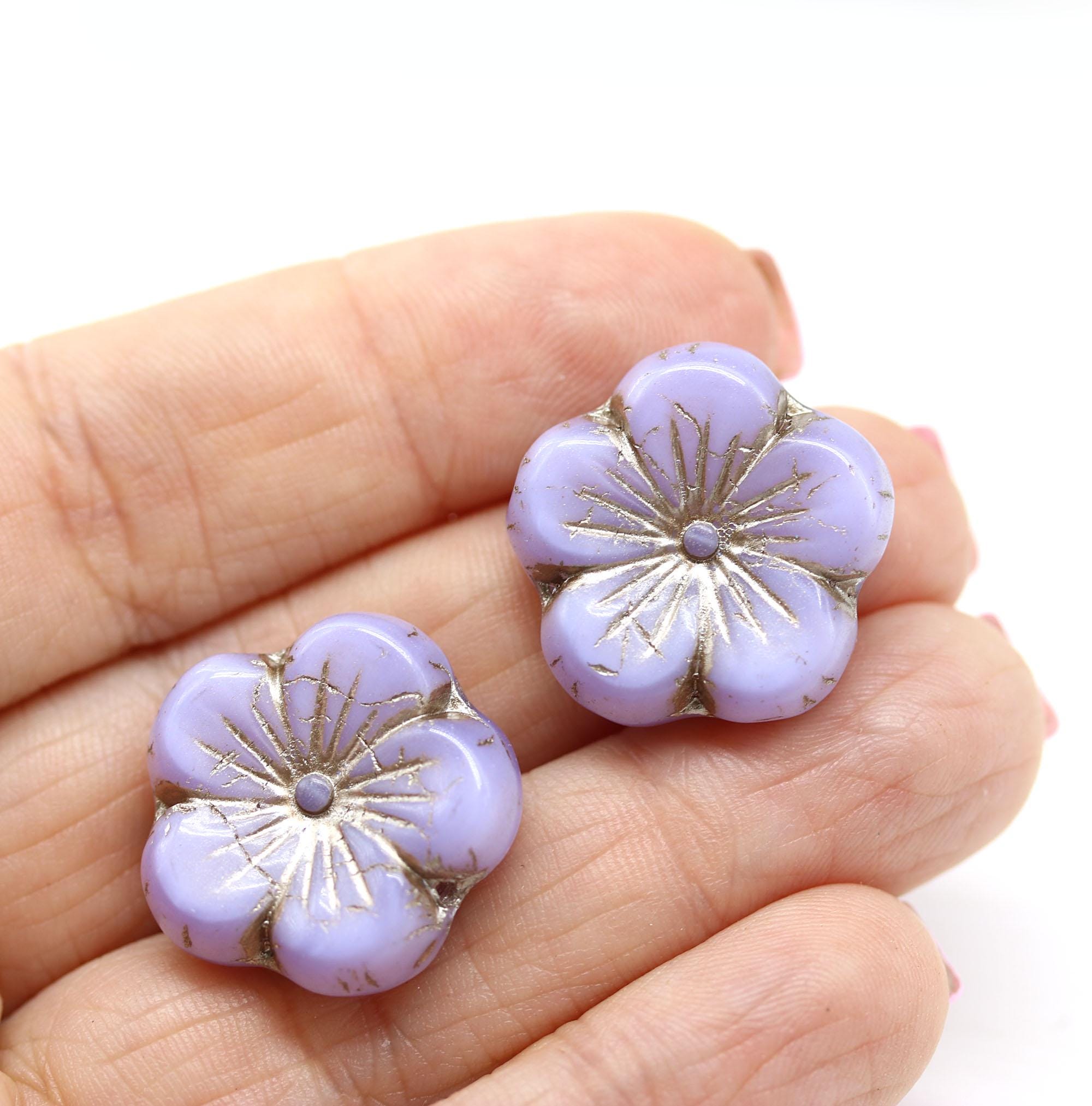22mm Large Violet Flower Bead Czech Glass Big Five Petal Flowers