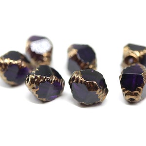 10x8mm Very dark purple bicone fire polished czech glass beads golden edge, 8Pc 5659 image 3