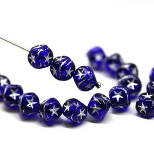 7mm Dark blue cube beads gold silver stars ornament czech glass cubes 20pc image 8
