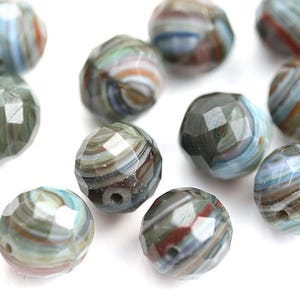 12mm Round Grey Blue Czech Glass beads, Grey Mixed color, earthy fire polished faceted large rounds 4Pc 3035 image 3