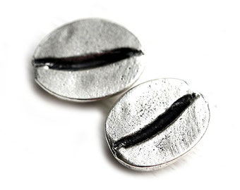 Antique silver large Coffee bean beads, Greek metal casting beads 15x12mm, Lead Free 2pc - F462