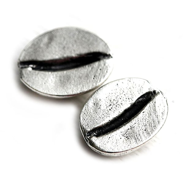 Antique silver large Coffee bean beads, Greek metal casting beads 15x12mm, Lead Free 2pc - F462