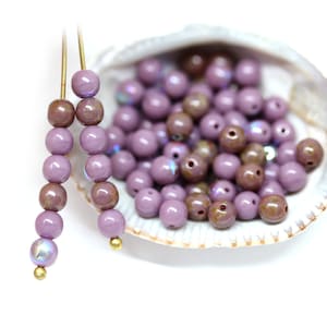 Opaque Purple Czech Glass Beads: 4mm Round Druk with Picasso Finish