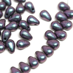 Metall dunkelblaue Glastropfen, kleine tschechische Glastropfen Tropfen 4 x 6 mm - 50 Stück - 1317