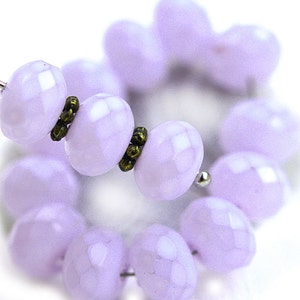 6x9mm Lilac fire polished Czech glass beads light lavender coated spacer rondel beads, 12Pc - 1780