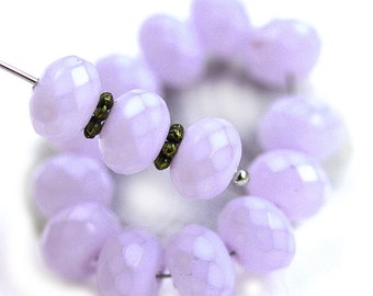 6x9mm Lilac fire polished Czech glass beads light lavender coated spacer rondel beads, 12Pc - 1780