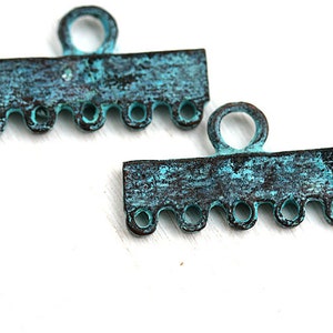 5 Stränge Verbinder, Verdigris Grün Patina Endleiste, patinierte Schmuckteile, griechisches Metallguss 2Stk F384 Bild 2