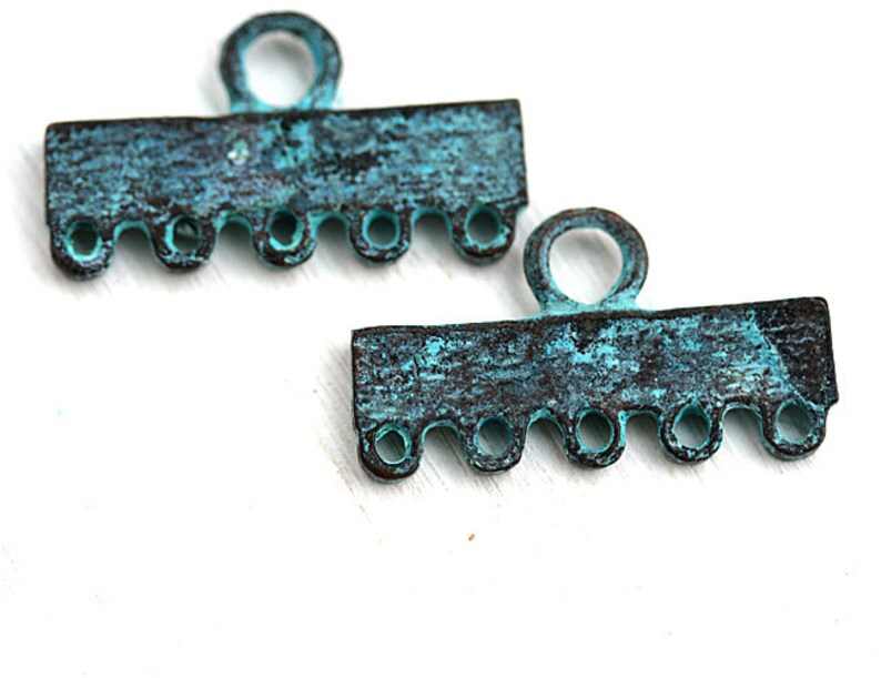 5 Strands connector, Verdigris Green Patina End bar, patinated Jewelry findings, greek metal casting 2Pc F384 image 2