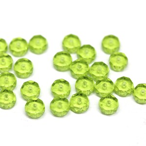 6x3mm Grass green fire polished rondelle beads, Czech glass rondels faceted spacers 25Pc 2000 image 2