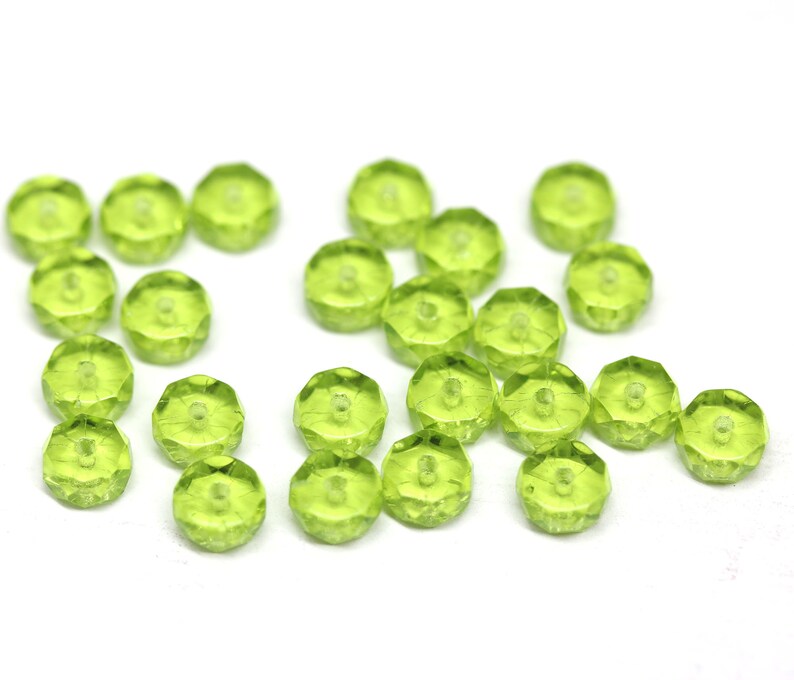 6x3mm Grass green fire polished rondelle beads, Czech glass rondels faceted spacers 25Pc 2000 image 2