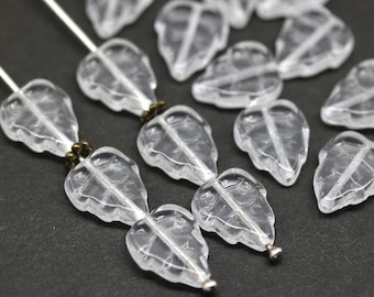 12x10mm Crystal clear glass leaf beads czech glass pressed leaves 15pc - 5597