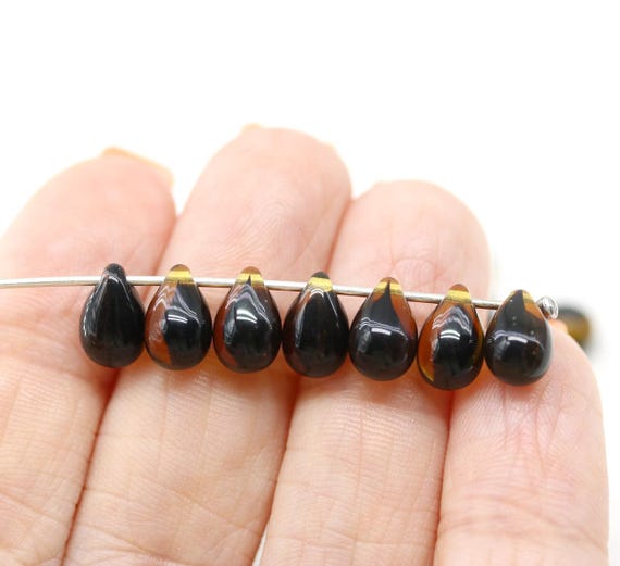 Lot De 200 Perles Verre De Bohême Forme Goutte/larme Couleur Topaze AB - Neuf, Tchécoslovaquie
