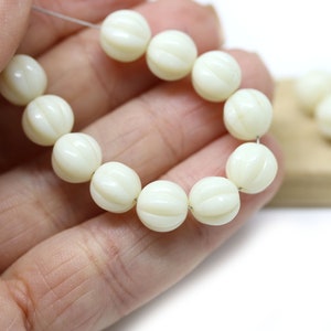 8mm Light beige czech glass round beads Melon shape carved beads spacers 20pc 5278 image 3