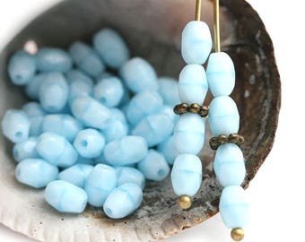 6x4mm Sky Blue rice beads Czech glass oval fire polished olive shaped small beads - 50Pc - 0798