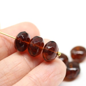 7x11mm Dark topaz fire polished rondelle brown Czech glass beads large rondels 8pc 3983 image 4