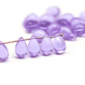 6x9mm Lilac teardrop czech glass beads, light purple drop beads 20pc 0256 image 6