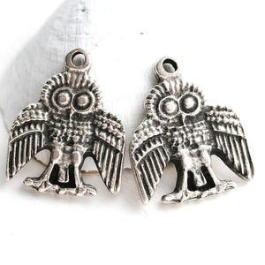 Antique Silver Owl Charms: Thunderbird Pendant Beads (2pc)
