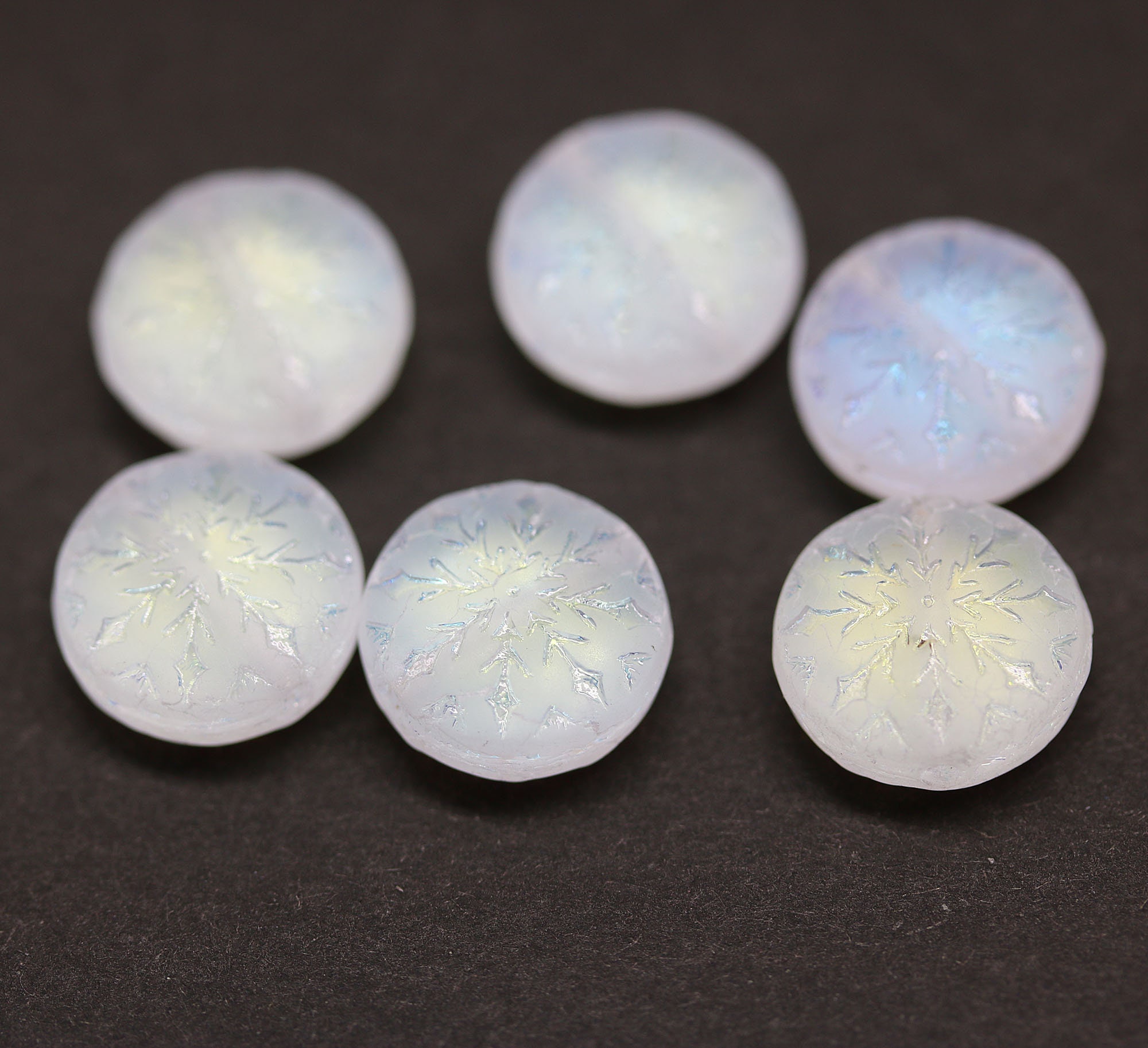 Frosted Glass Snowflake Beads Czech Glass Winter Beads for Jewelry Making  6pc 