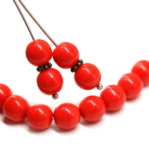 Scarlet Red Czech Glass Round Beads 8mm (20Pc)