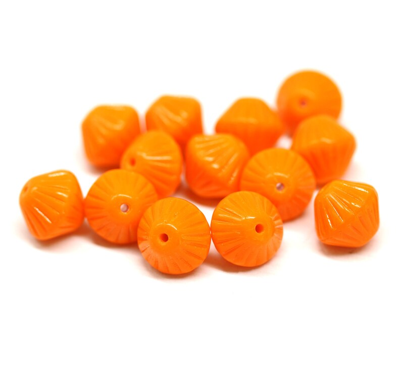 11mm Bright orange czech glass large bicone pressed beads 10pc 2138 image 4