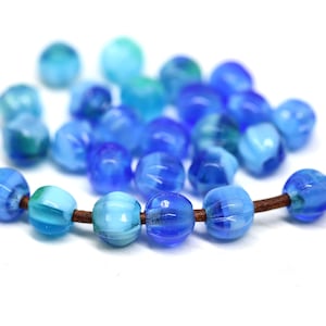 1.5mm hole blue mixed 6mm czech glass round melon shape beads for leather cord, 30pc - 3123