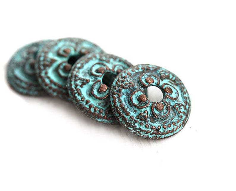 14mm Bead caps Verdigris Green patina findings Ornament Copper bead caps for jewelry making 4Pc F226