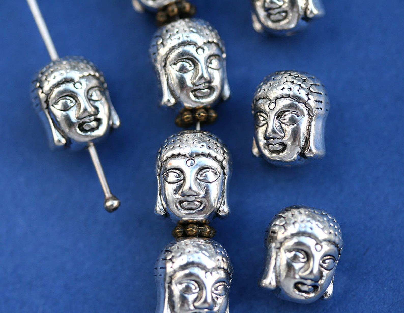 6pc Buddha Face Metal Beads Tibetan Style Antique Silver Etsy