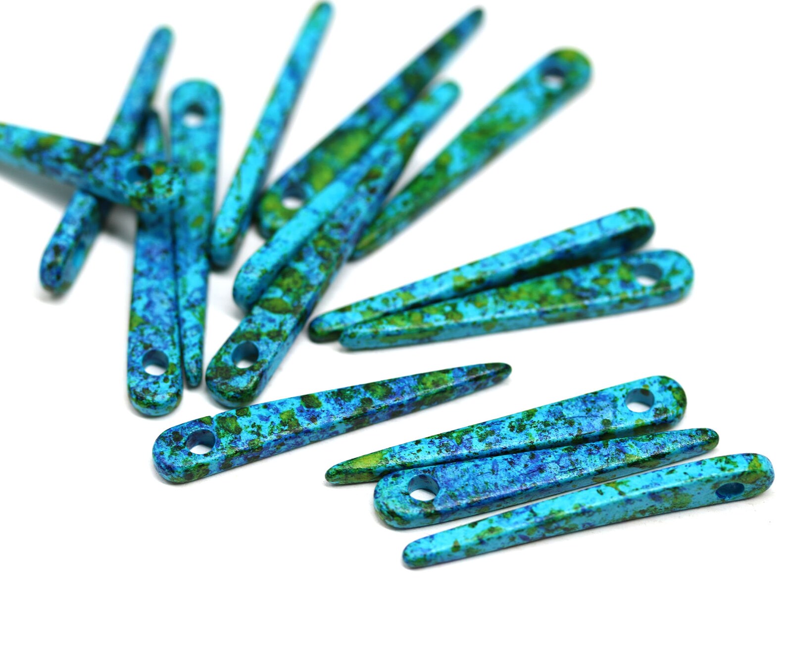 35mm Long Ceramic Stick Beads Ocean Colored Teal Blue Spike Etsy