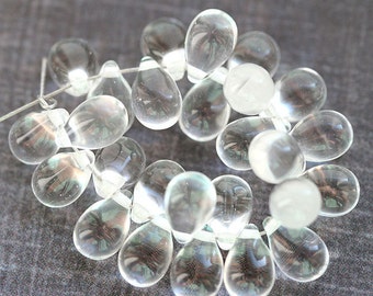 40pc Crystal clear drop beads Czech glass 6x9mm teardrops, raindrop for jewelry making - 1938