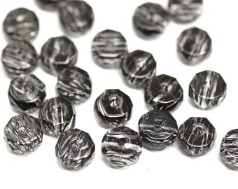 6x3mm Black stripes rondelle beads, clear fire polished czech glass spacers, 25Pc - 0953