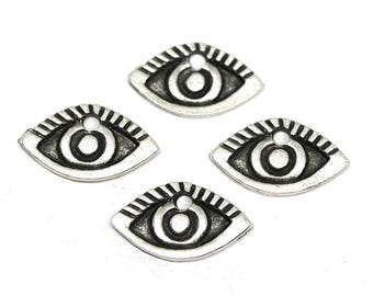 Antique Silver Evil Eye Charms: Greek Boho Pendants (4pc)