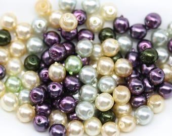 4mm Faux pearls czech glass round beads mix beige purple 8gr - 2384
