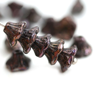 7x5mm Iris Brown Flower Cups, Czech glass beads, Luster, small bell beads - 25Pc - 0711