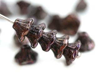 7x5mm Iris Brown Flower Cups, Czech glass beads, Luster, small bell beads - 25Pc - 0711