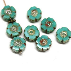 8mm Hibiscus flower Czech glass pink floral green turquoise daisy picasso beads Green / picasso