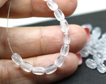 6mm Crystal clear czech glass rice beads 6x3mm small oval barrel beads, 50pc - 2920