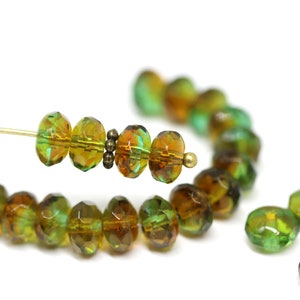 4x7mm Brown green czech glass rondels gemstone cut beads fire polished rondelle - 25pc - 1619