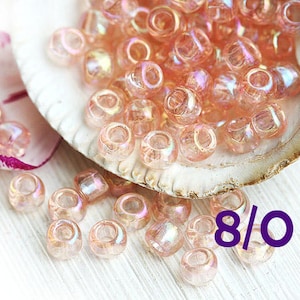 Light Pink TOHO seed beads size 8/0, Trans Rainbow Rosaline N 169, round kumihimo japanese beads - 10g - S716