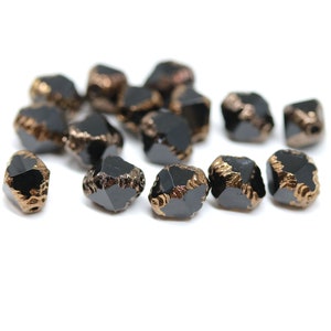 15pc Jet black bicone czech glass beads, Golden edge fire polished 8x6mm bicones 3277 image 4