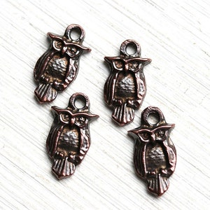 Copper Owl metal charm Antique Copper charm Small Owl greek beads, woodland Lead Free, 4Pc - F269