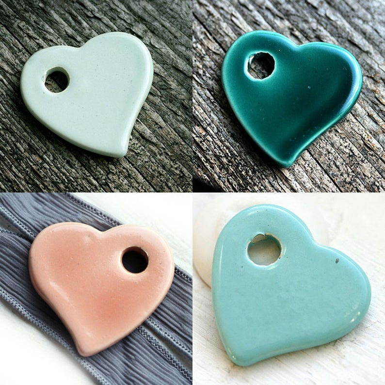 Light Blue Heart Pendant bead, Mint Blue ceramic heart bead, enamel coating, large heart pendant, greek bead 1pc F059 image 4