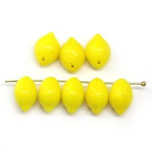 Lemon beads Czech glass lime fruit beads Vegan jewelry 14x10mm image 2