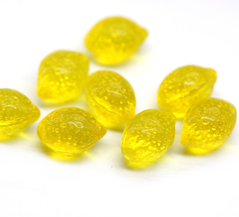 Yellow lemon Czech glass beads transparent yellow 14x10mm fruit beads Top drilled 8pc 2642 image 6