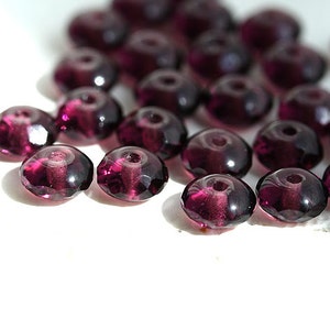 50pc Dark purple spacer beads, Amethyst purple czech glass rondelle beads, Gemstone cut fire polished faceted rondels 4x7mm 2178 image 2