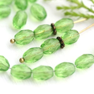 8x6mm Transparent Green oval beads, spring green czech glass fire polished beads - 30Pc - 1933