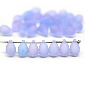 6x9mm Lilac teardrop czech beads, frosted glass purple blue drop beads 30pc 5356 image 8
